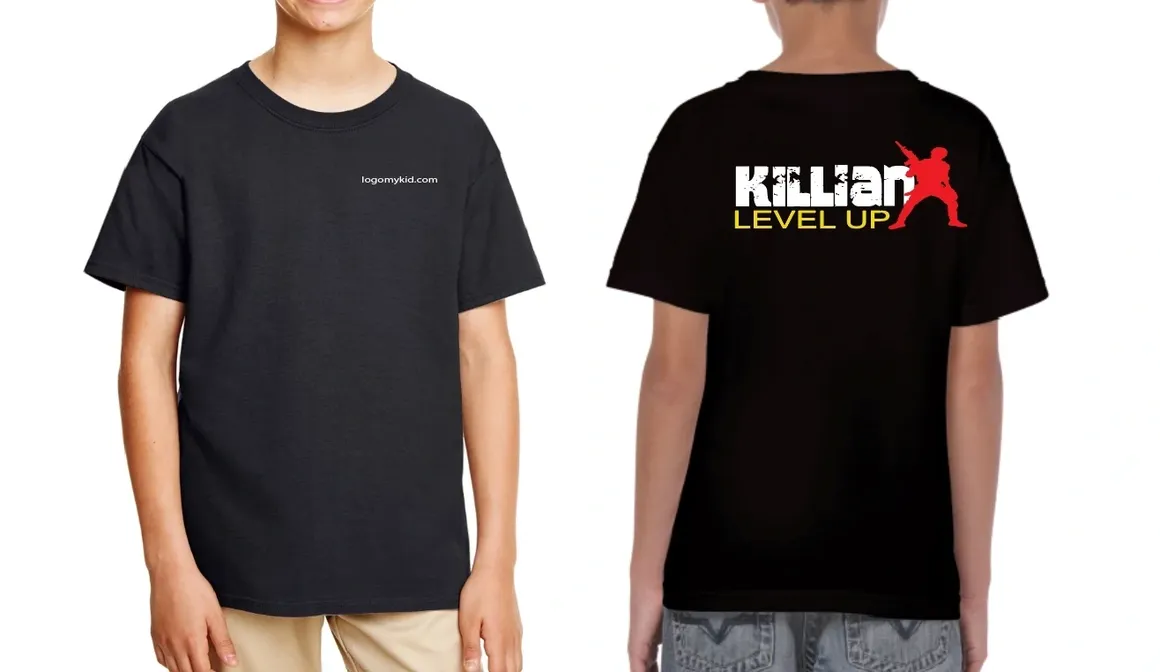 A black shirt with the words " killian level up ".